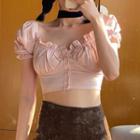 Short-sleeve Cropped Blouse Pink - One Size