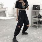 Cutout Harem Pants / Short-sleeve Chained Cropped T-shirt