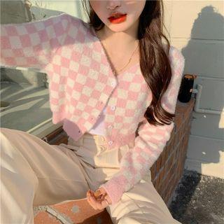 Checkered Cropped Cardigan