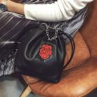 Rose Embroidered Chain Strap Crossbody Bag