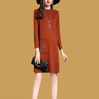 Embroidered 3/4 Sleeve Knit Dress