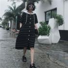 Dip-back Striped Hooded Shirtdress