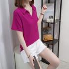 Loose-fit Polo-neck Short-sleeve Top