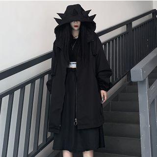 Horn-accent Hooded Zip Jacket / Elastic Waist Skirt / Set