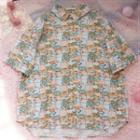 Elbow-sleeve All Over Print Shirt White & Beige - One Size