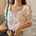 Cherry Print Short-sleeve Cropped Blouse White - One Size