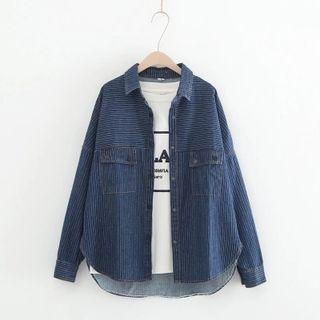 Long-sleeve Striped Denim Blouse
