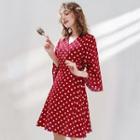 Dotted Bell-sleeve A-line Mini Chiffon Dress