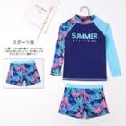 Set: Long-sleeve Lettering Swim Top + Shorts + Leggings