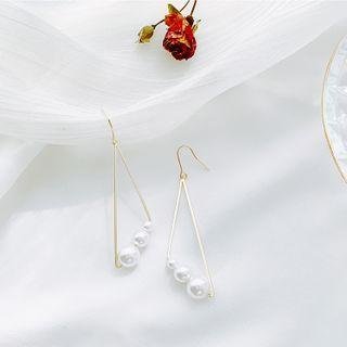 Faux Pearl Alloy Triangle Dangle Earring 1 Pair - White - One Size