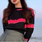 Lettering Knit Top Black & Pink - One Size