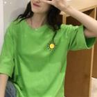 Sun Print Elbow-sleeve T-shirt Green - One Size