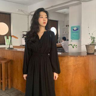 Smock-waist Long Peasant Dress