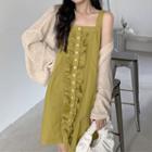 Sleeveless Button-up Mini Dress / Open Cardigan