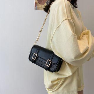 Faux Pearl Chain Flap Crossbody Bag