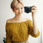 Off-shoulder Slit-back Textured Top