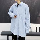 Plain Loose-fit Lace-up Shirt