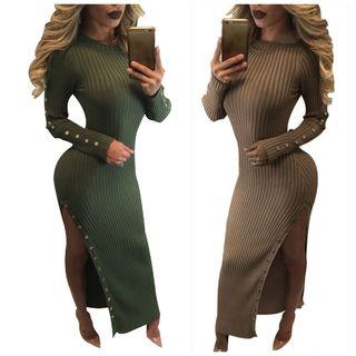 Side Slit Rib Knit Dress