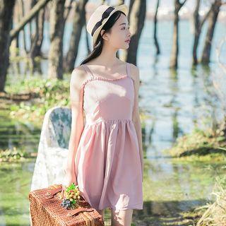 Plain Frill Trim Spaghetti Strap Dress