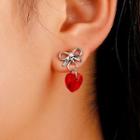 Bow Alloy Heart Rhinestone Dangle Earring 1 Pair - 01 - 3416 - Silver & Red - One Size