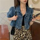 Short-sleeve Denim Cropped Jacket / Leopard Skirt