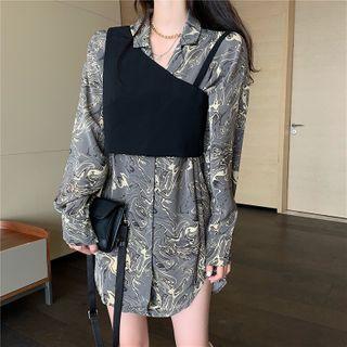 Printed Shirt / Asymmetric Cropped Camisole Top