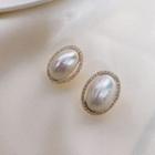 Rhinestone Faux Pearl Stud Earring 1 Pair - White & Gold - One Size