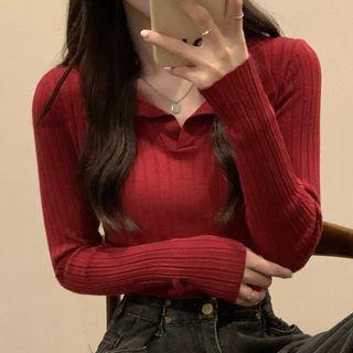 Collar Ribbed Knit Top