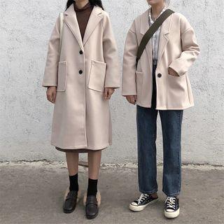 Single-button Woolen Jacket / Lapel Collar Plain Woolen Coat