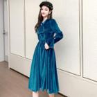 Bell-sleeve Midi Velvet A-line Dress