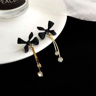 Bow Alloy Rhinestone Fringed Earring