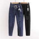 Bear Embroidered Straight Leg Jeans