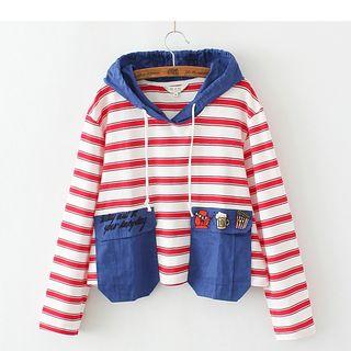 Color Panel Striped Cropped Hoodie