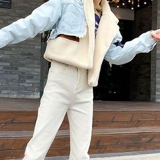 Fleece-lined Panel Cropped Denim Jacket