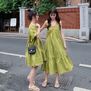 Elbow-sleeve A-line Dress / Sleeveless Midi Dress