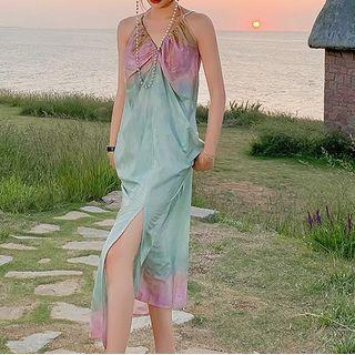 Halter Neck Gradient Midi A-line Dress