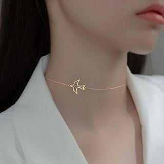 Bird Pendant Sterling Silver Choker Necklace - S925 Silver - Gold - One Size