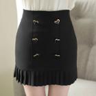 Inset Shorts Heart-button Pleated Miniskirt
