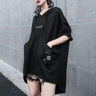 Elbow-sleeve Hoodie Black - One Size