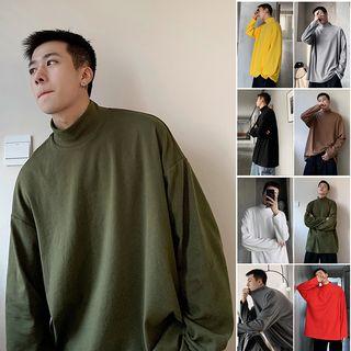Mock Neck Long Sleeve Plain Tee
