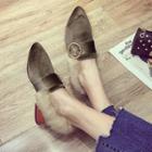 Faux-fur Trim Pointed Block Heel Loafers
