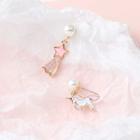 Non-matching Faux Pearl Unicorn & Star Dangle Earring 1 Pair - Pink & White - One Size
