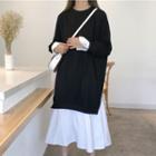 Mock Two-piece Long-sleeve Dress Black - One Size