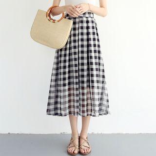 Plaid Chiffon Midi A-line Skirt