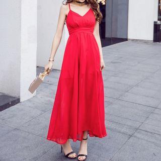 Spaghetti-strap Open Back Maxi Chiffon Dress