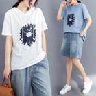 Short-sleeve Floral Print Hoodie