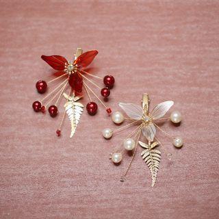 Set: Wedding Flower Hair Clip + Clip-on Earring