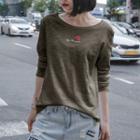 Long-sleeve Rose Embroidery T-shirt