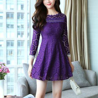 3/4-sleeve Lace A-line Mini Dress
