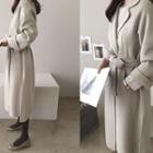 Tie-waist Wool Blend Long Coat
